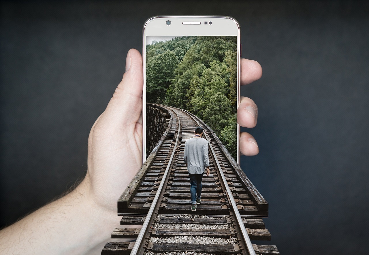 Train track, railroad, smartphone — Brushes of Code: The Magic Behind AI Art Generators