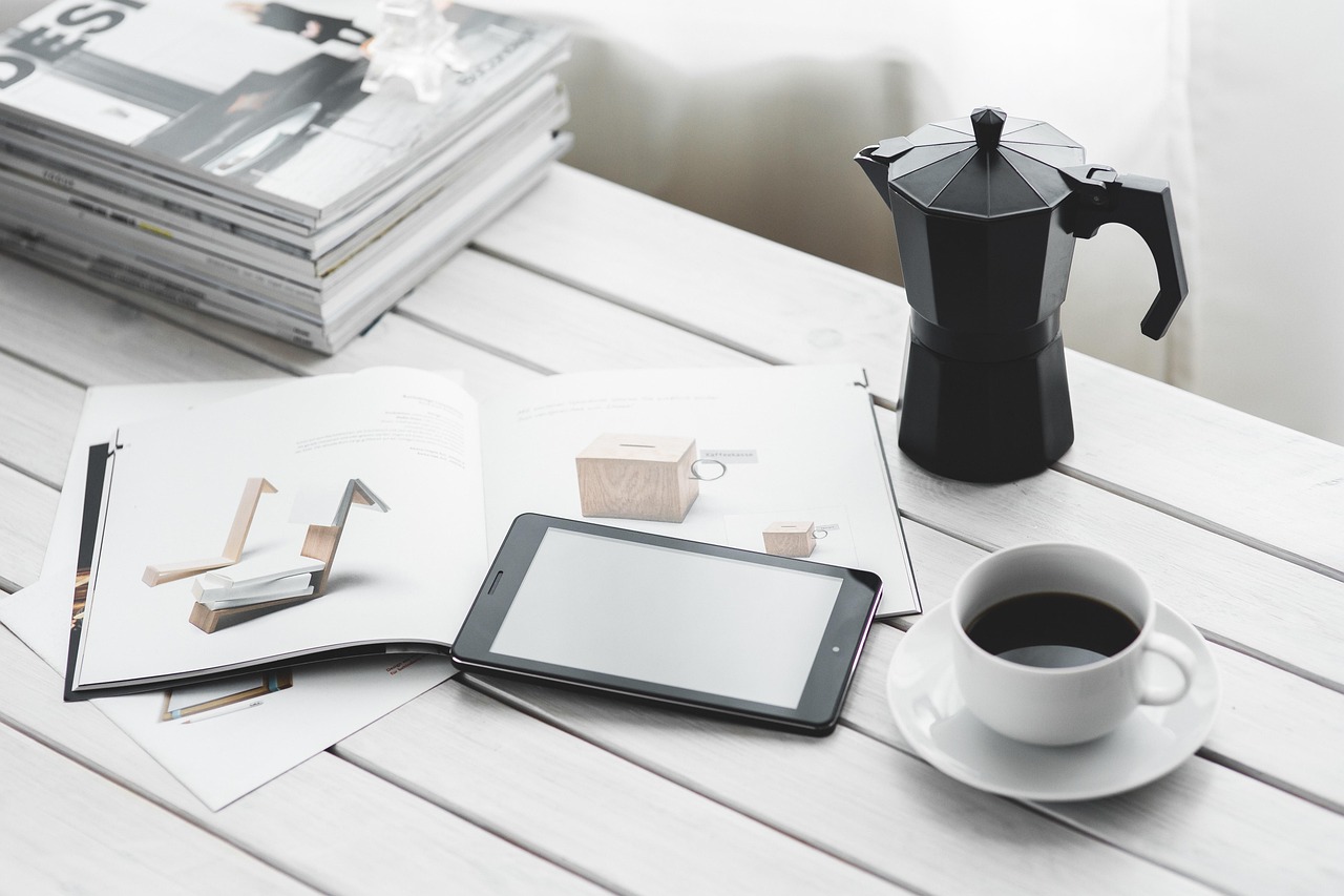 Technology, tablet, coffee cup — "Forex Trading Platforms: Access Markets with Speed and Precision"